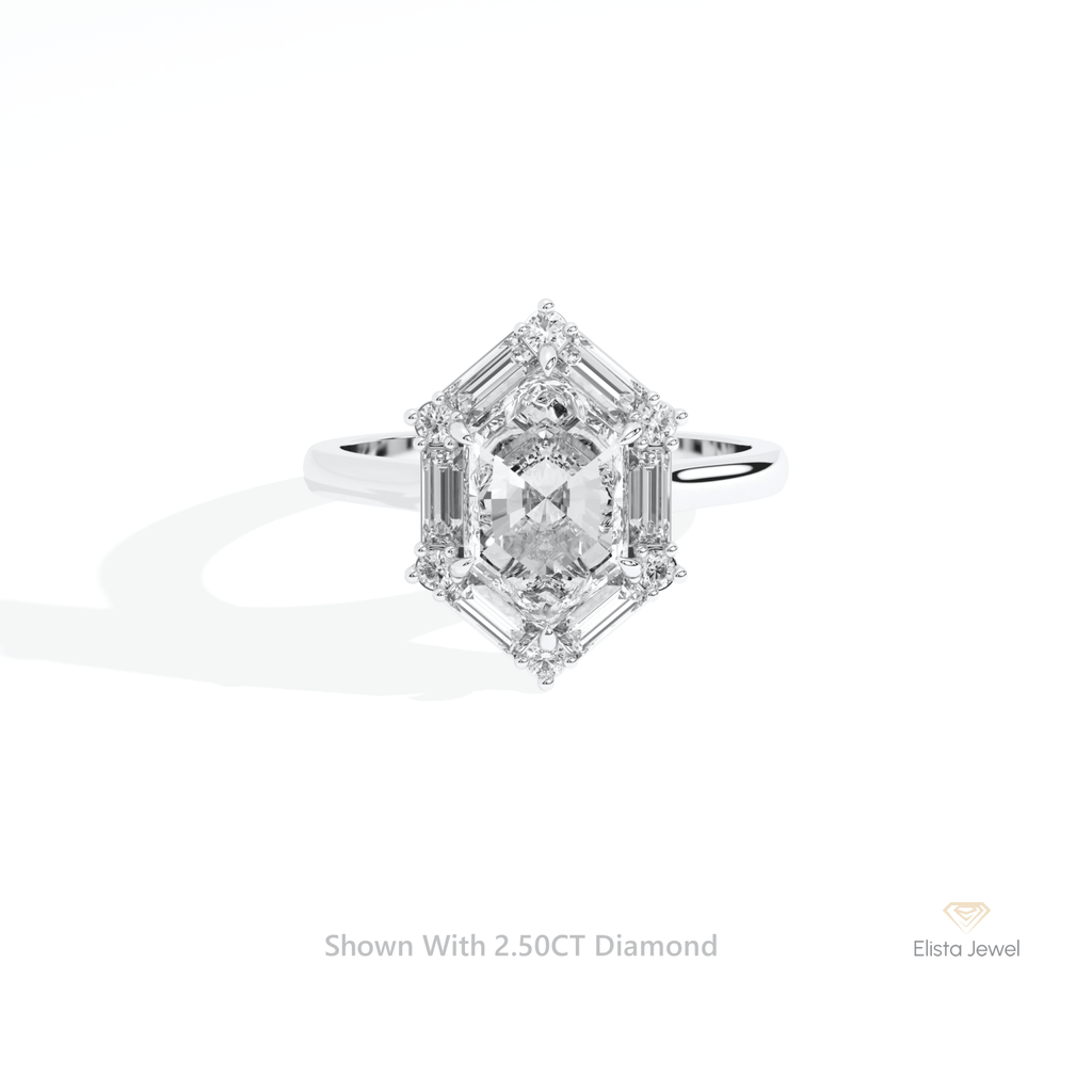 Hexagon Cut Halo Engagement Lab Grown Diamond Ring in 10K White Gold - Front View