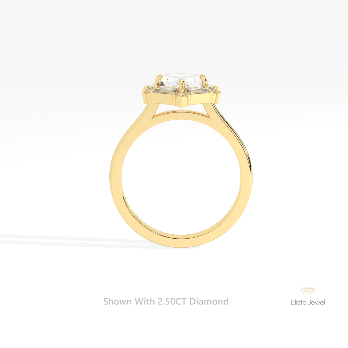 Hexagon Cut Halo Engagement Lab Grown Diamond Ring in 18K White Gold - Close-up View