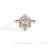 Hexagon Cut Halo Engagement Lab Grown Diamond Ring in 18K Rose Gold - Ring on Hand View