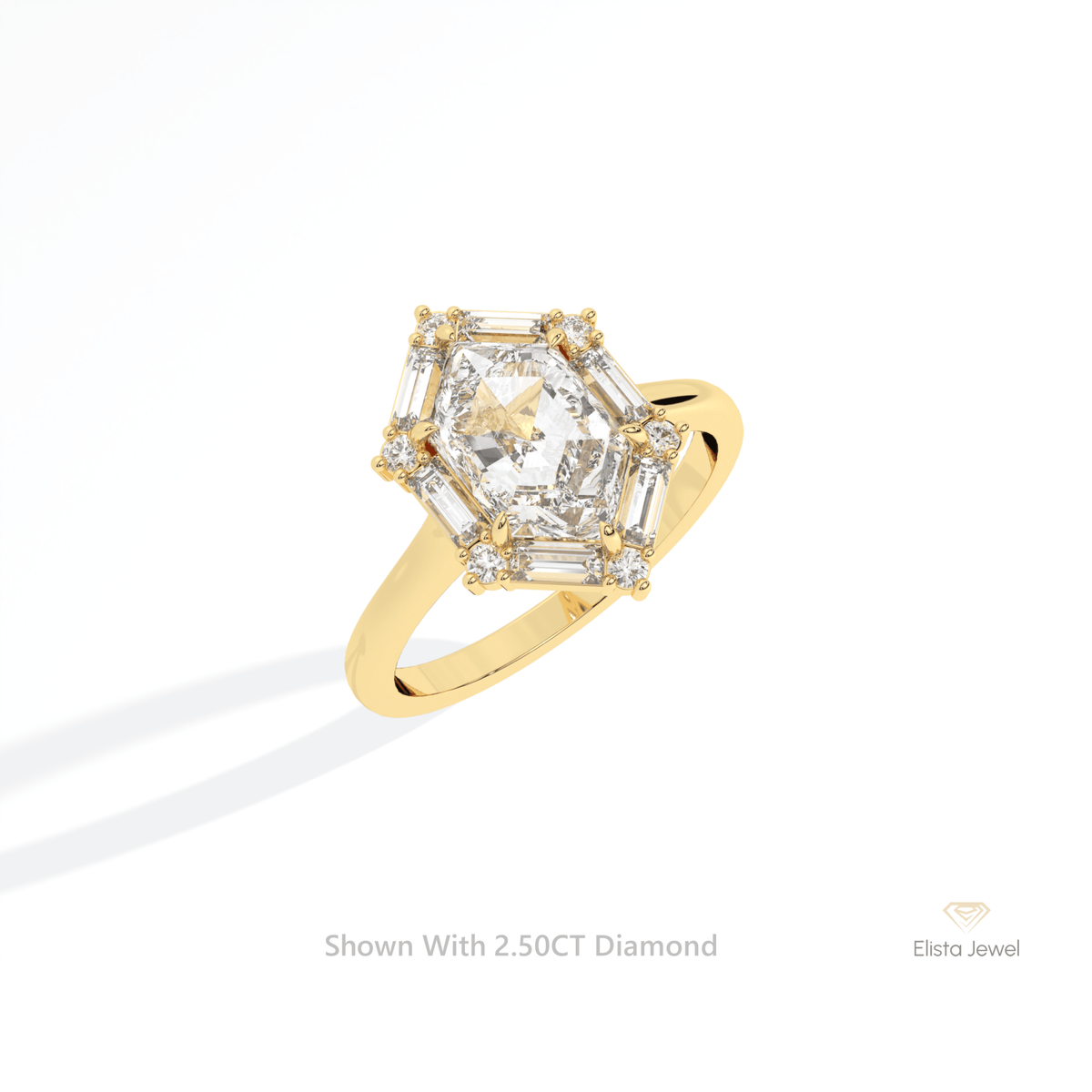 Hexagon Cut Halo Engagement Lab Grown Diamond Ring in 14K Rose Gold - Profile View