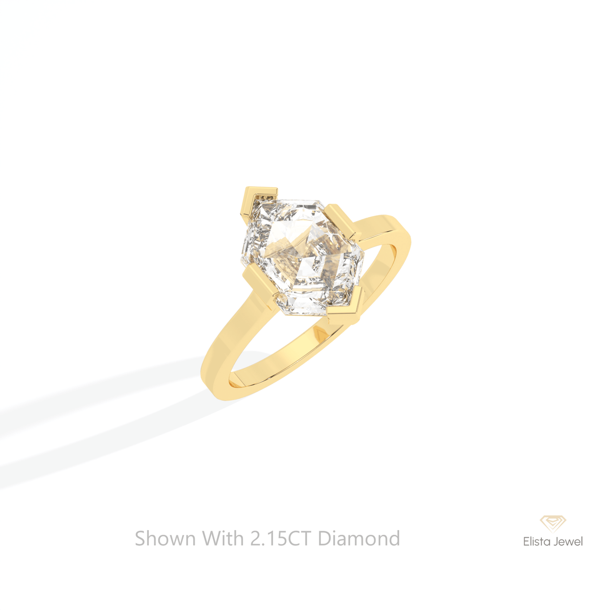 Hexagon Cut Solitaire Engagement Lab Grown Diamond Ring in 10K Yellow Gold - Side View