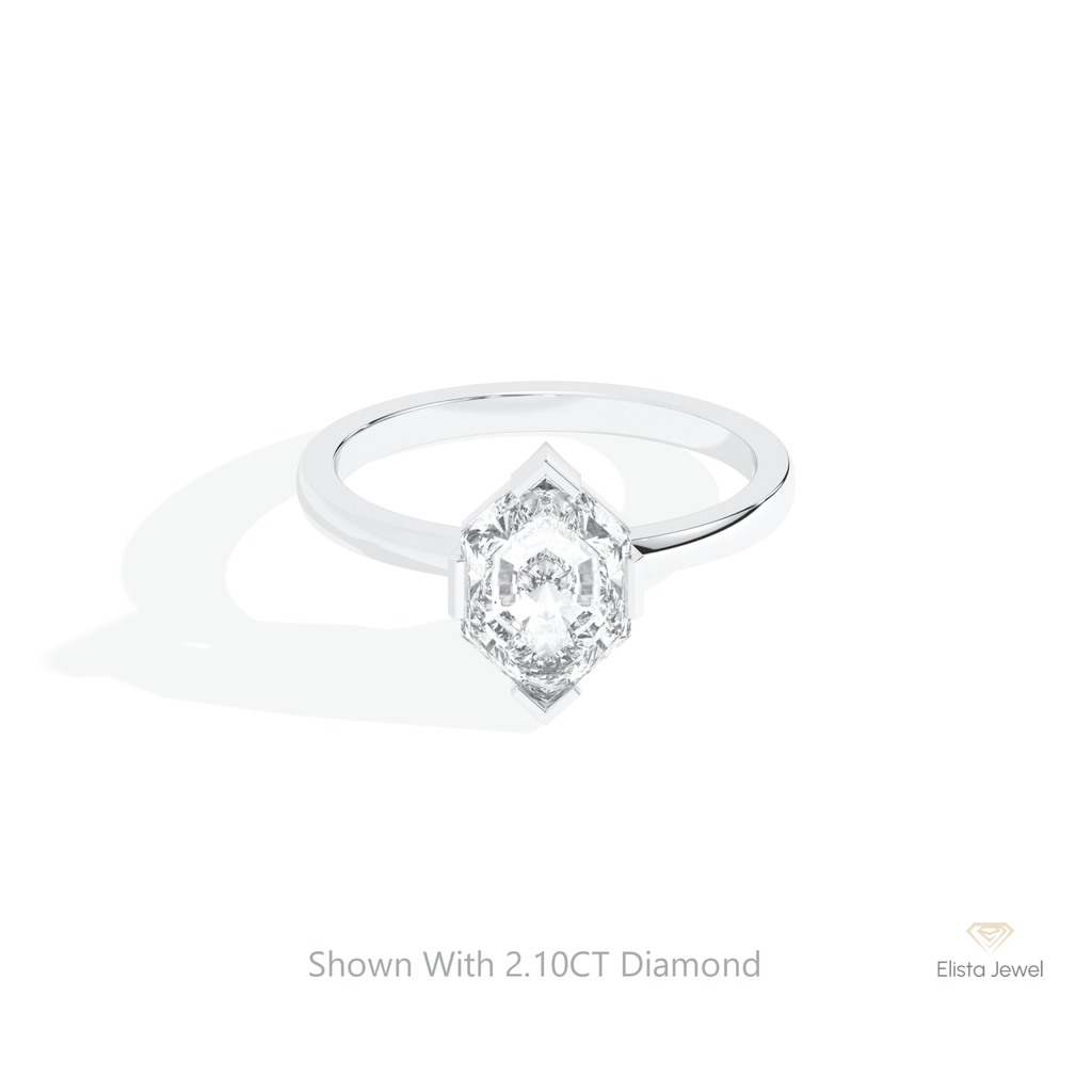 Hexagon Cut Solitaire Engagement Lab Grown Diamond Ring in 10K White Gold - Front View