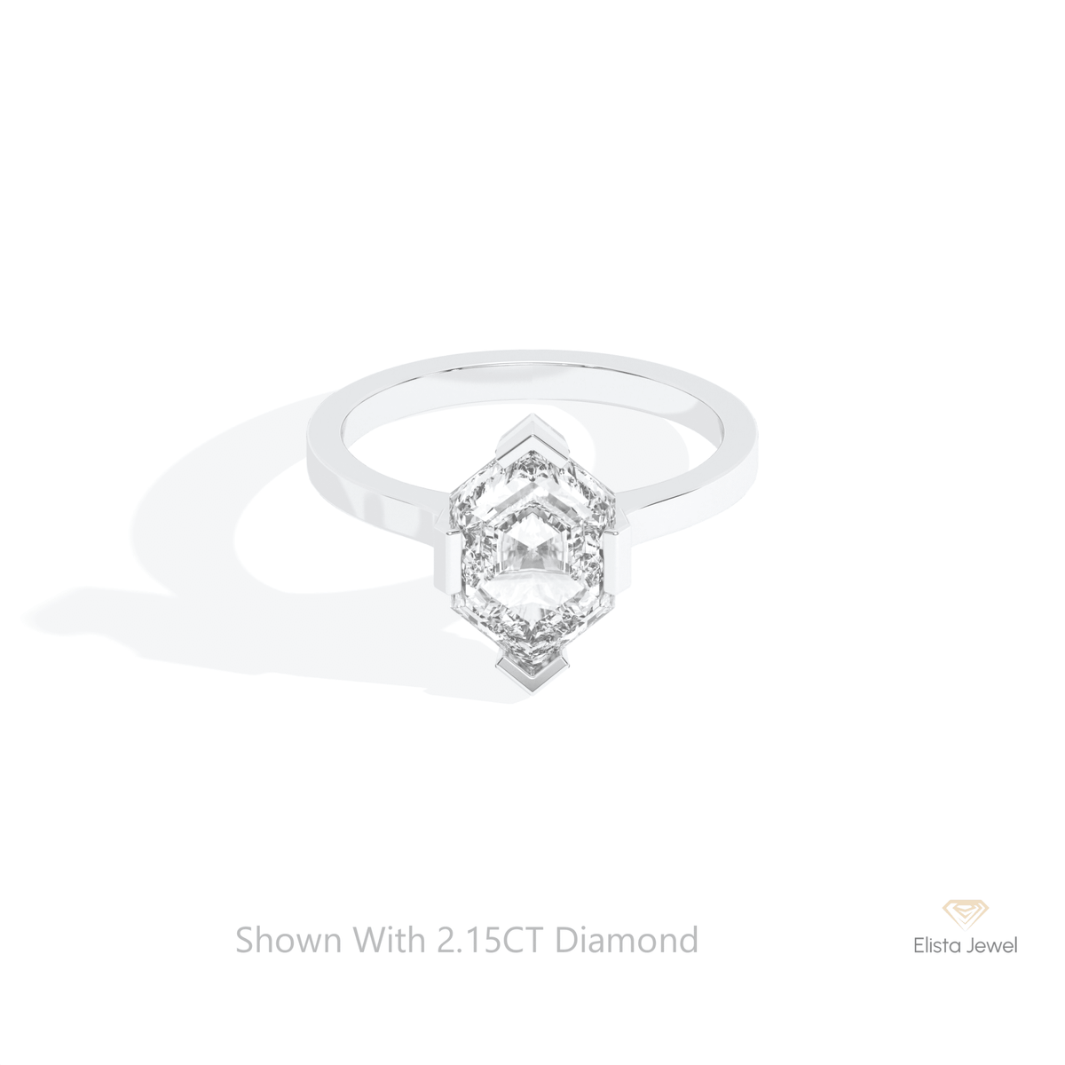 Hexagon Cut Solitaire Engagement Lab Grown Diamond Ring in 14K Yellow Gold - Detail View