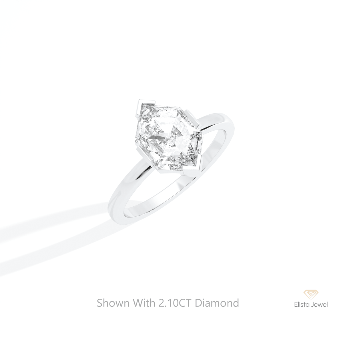 Hexagon Cut Solitaire Engagement Lab Grown Diamond Ring in 10K Yellow Gold - Side View