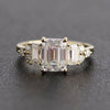 3 Stone Certified Emerald Cut Art Deco Lab Grown Diamond Engagement Ring, 14K Gold Dainty Unique Bridal Wedding Ring, Antique Promise Ring