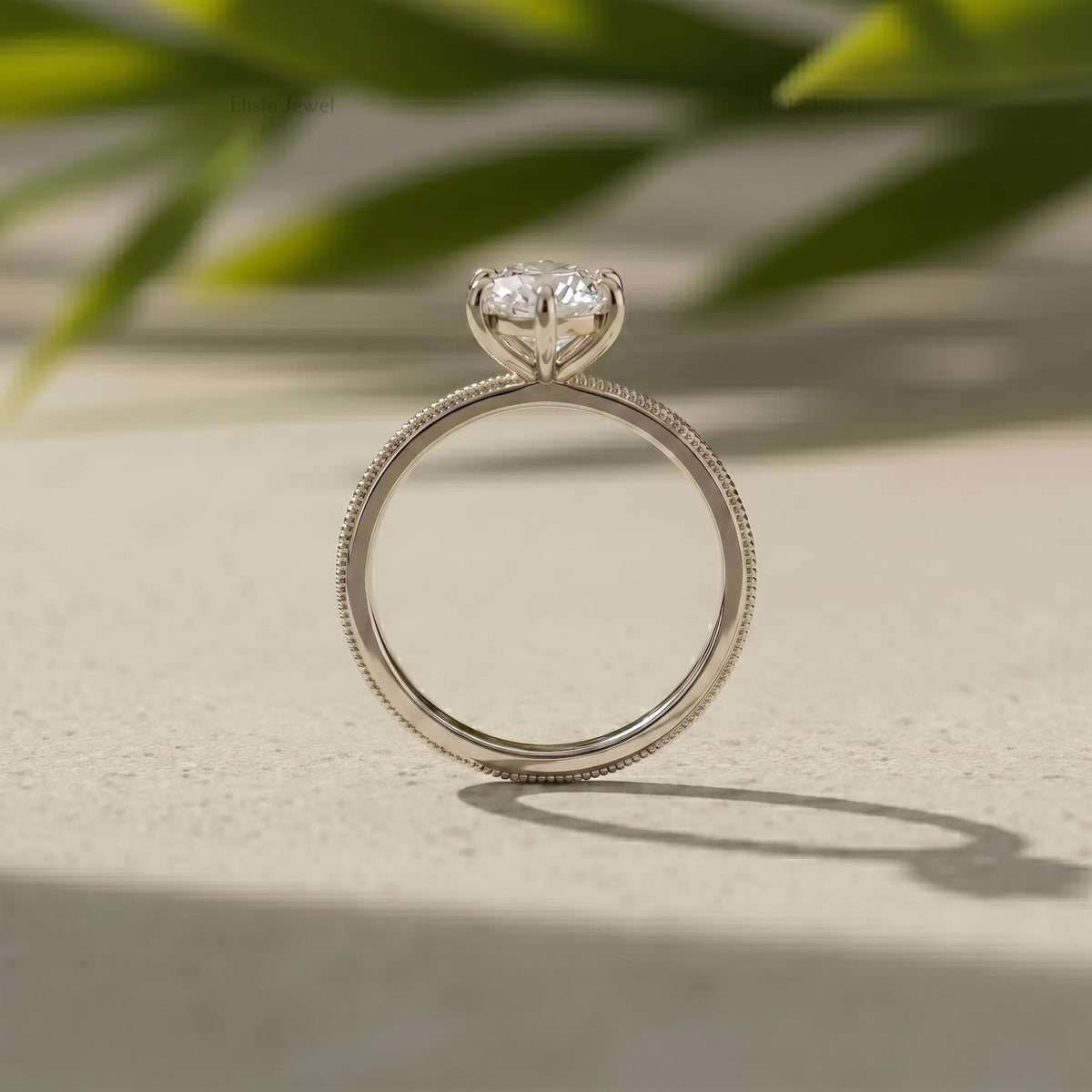 Marquise Lab-Grown Diamond Solitaire Engagement Ring, 14K White Gold Vintage Engraved Six Prong