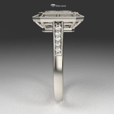 Emerald Cut Halo Art Deco Ring