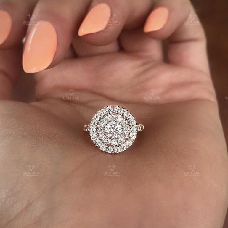 Round Cut Double Halo Engagement Ring
