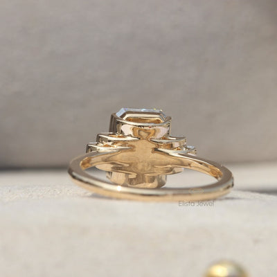2.50CT Emerald Cut Lab Grown Diamond Bar Set Five Stone Engagement Ring