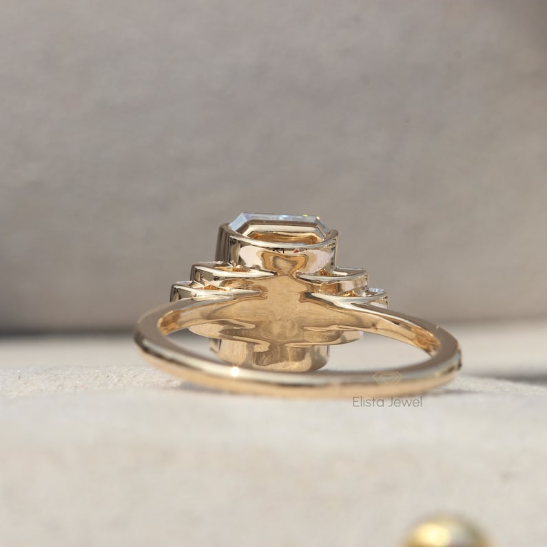 2CT Emerald Cut Lab Grown Diamond Bar Set Five Stone Engagement Ring