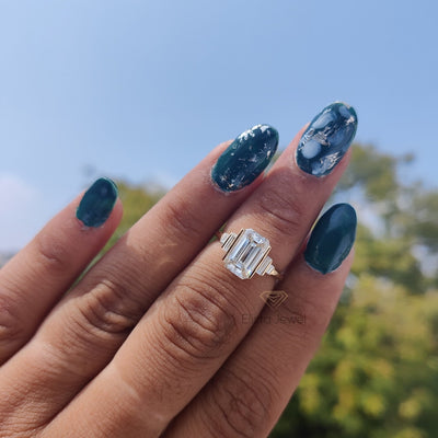 5CT Radiant Cut Lab Grown Diamond Bar Set Five Stone Platinum Engagement Ring