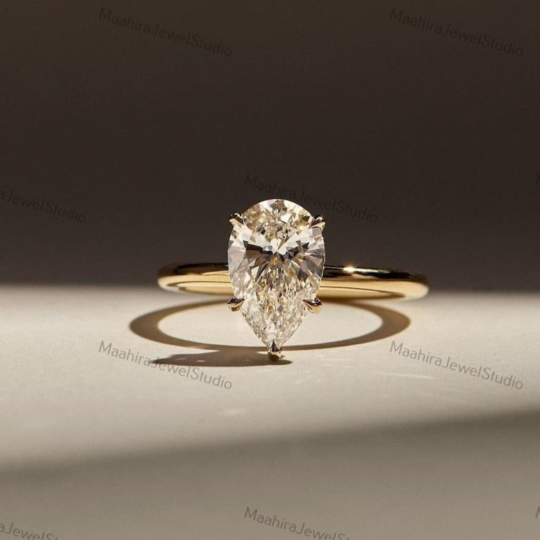 Custom Order Pear Cut Solitaire Wedding Ring