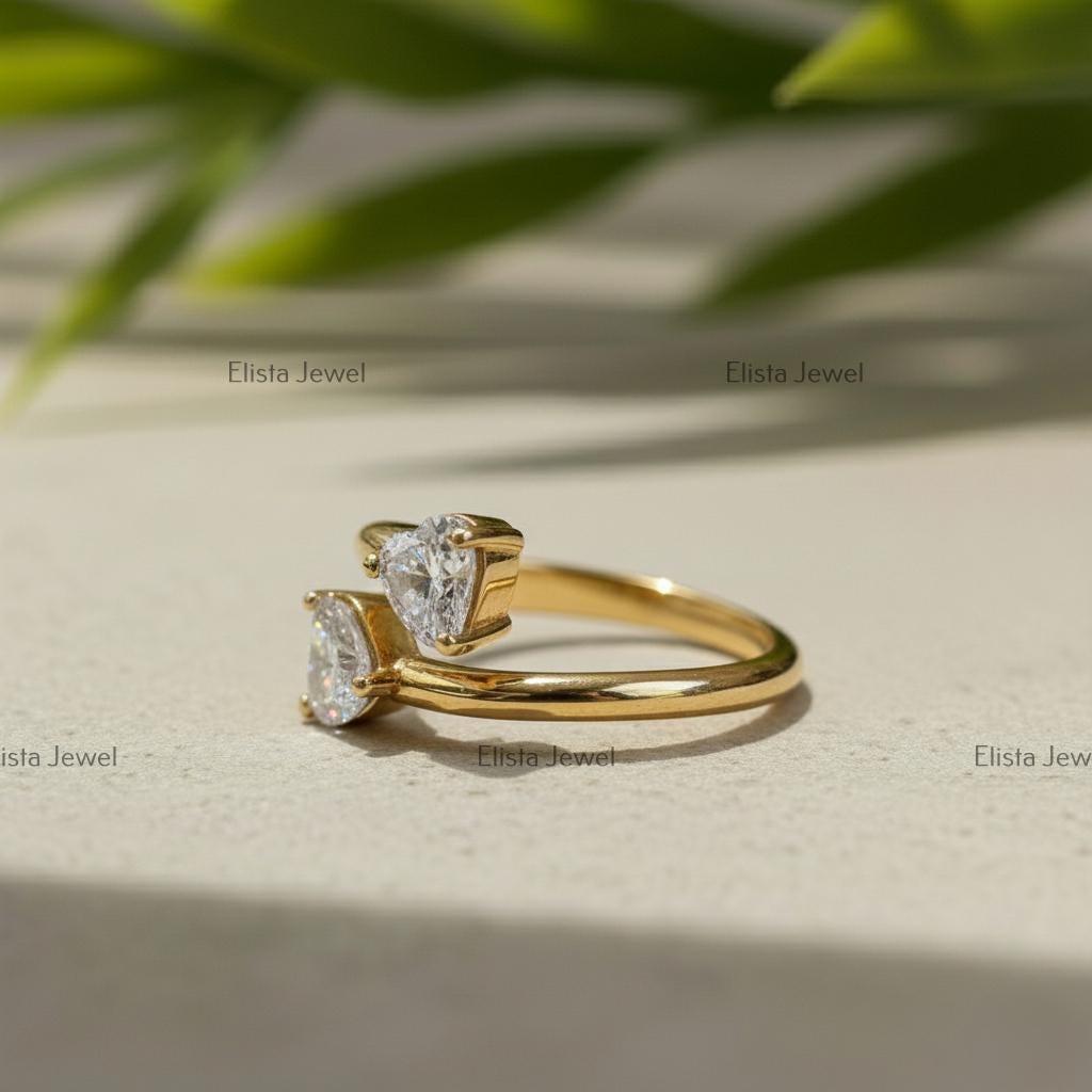 Heart Lab-Grown Diamond Toi et Moi Ring, 14K Yellow Gold Bypass Ring