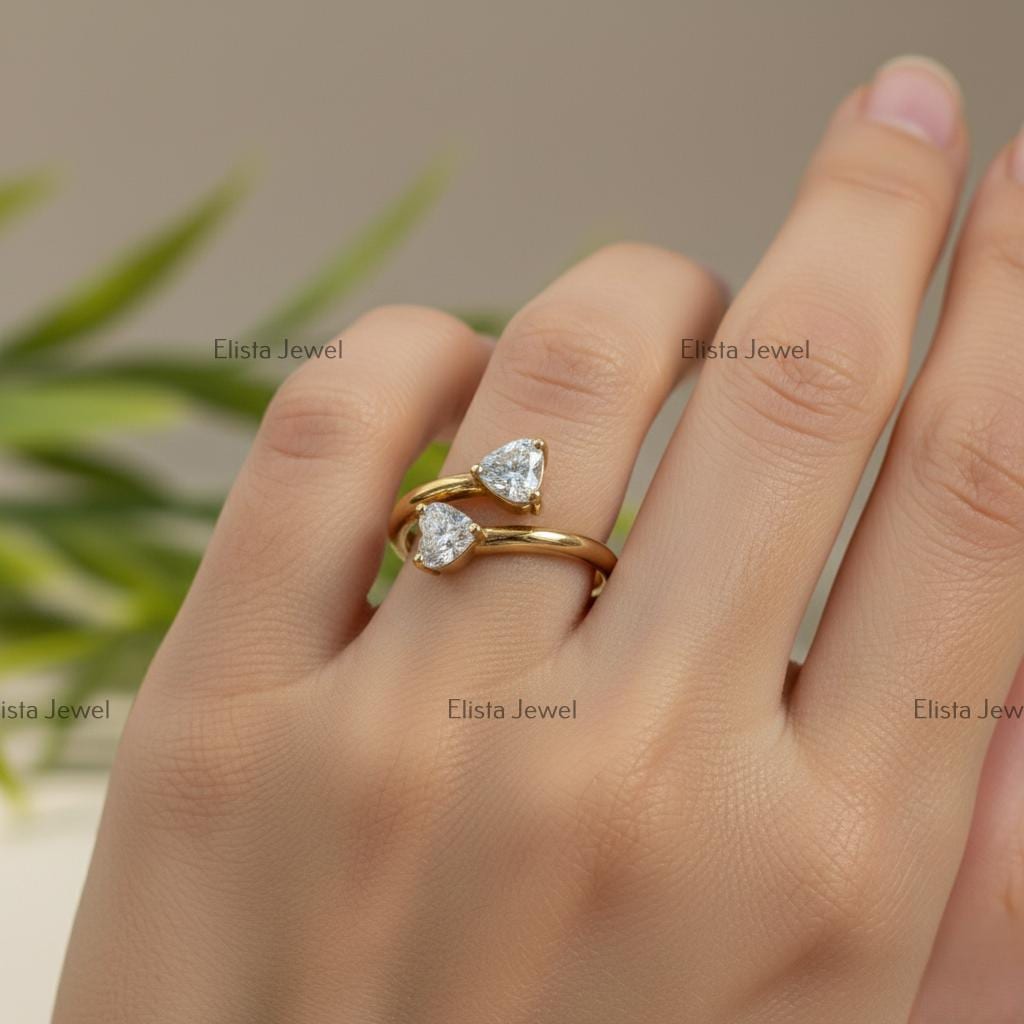 Heart Lab-Grown Diamond Toi et Moi Ring, 14K Yellow Gold Bypass Ring