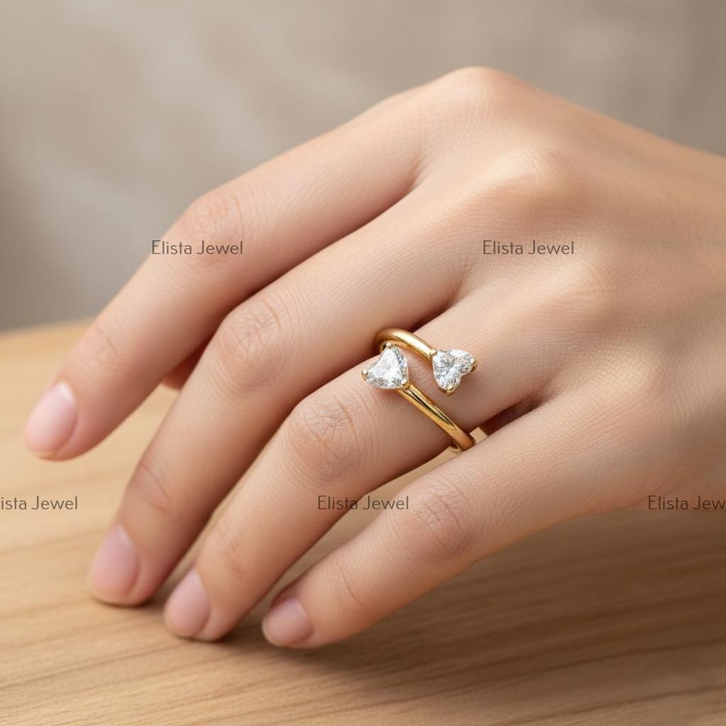 Heart Lab-Grown Diamond Toi et Moi Ring, 14K Yellow Gold Bypass Ring