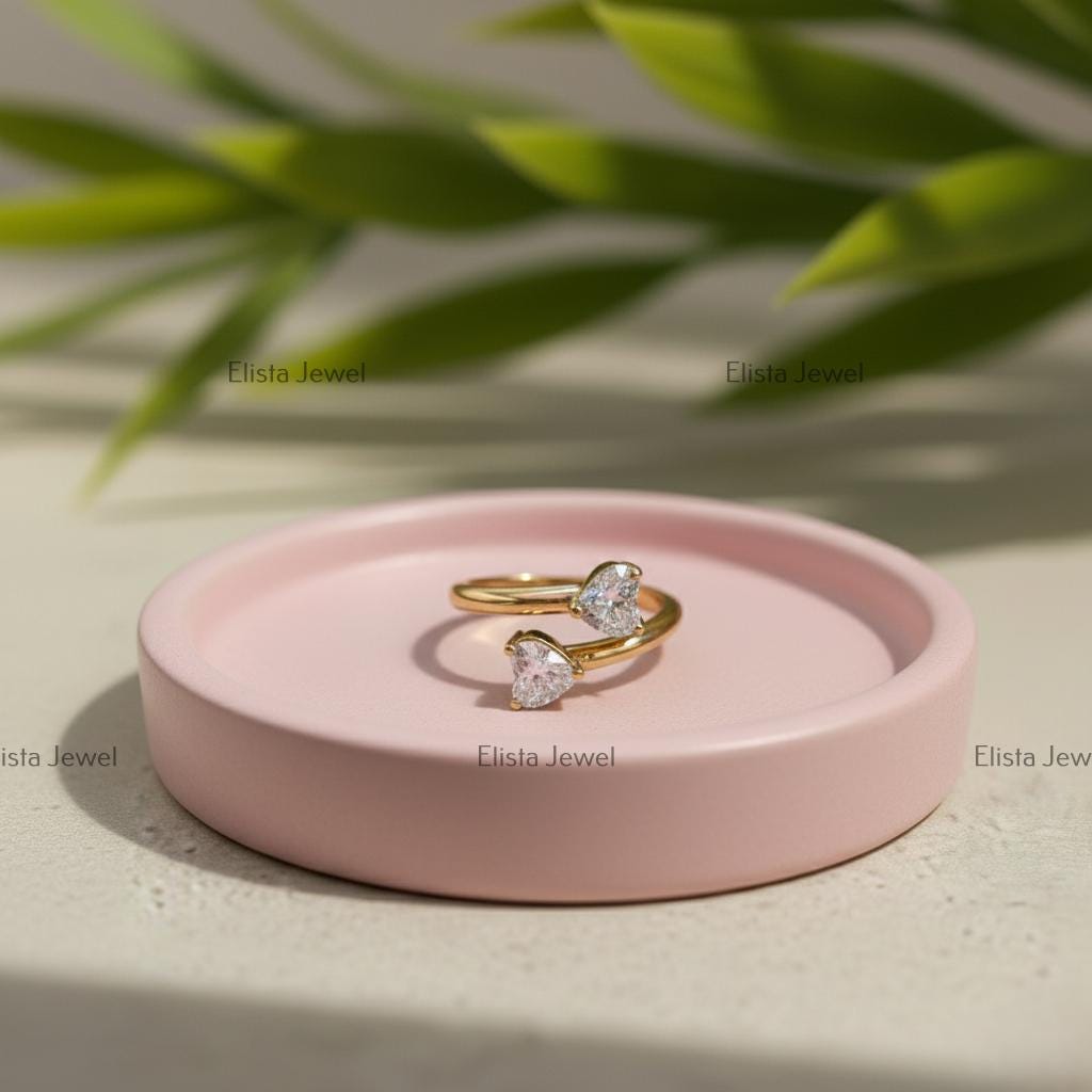 Heart Lab-Grown Diamond Toi et Moi Ring, 14K Yellow Gold Bypass Ring