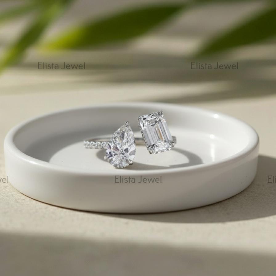 Toi Et Moi Lab Grown Diamond Ring, Pear Emerald Cut, 14K Gold