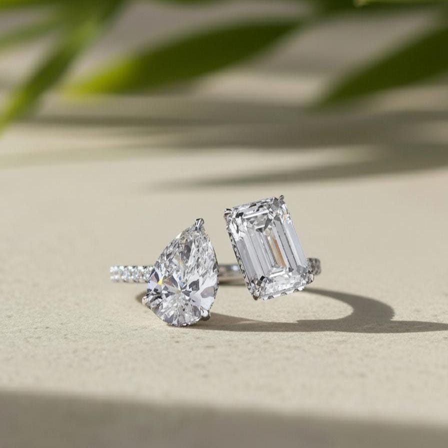 Toi Et Moi Lab Grown Diamond Ring, Pear Emerald Cut, 14K Gold