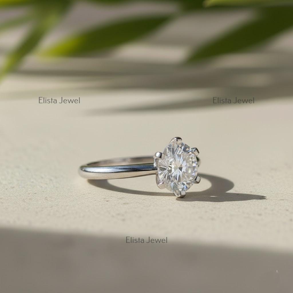 Round Lab-Grown Diamond Solitaire Engagement Ring in 14K Solid White Gold With 6-Prongs