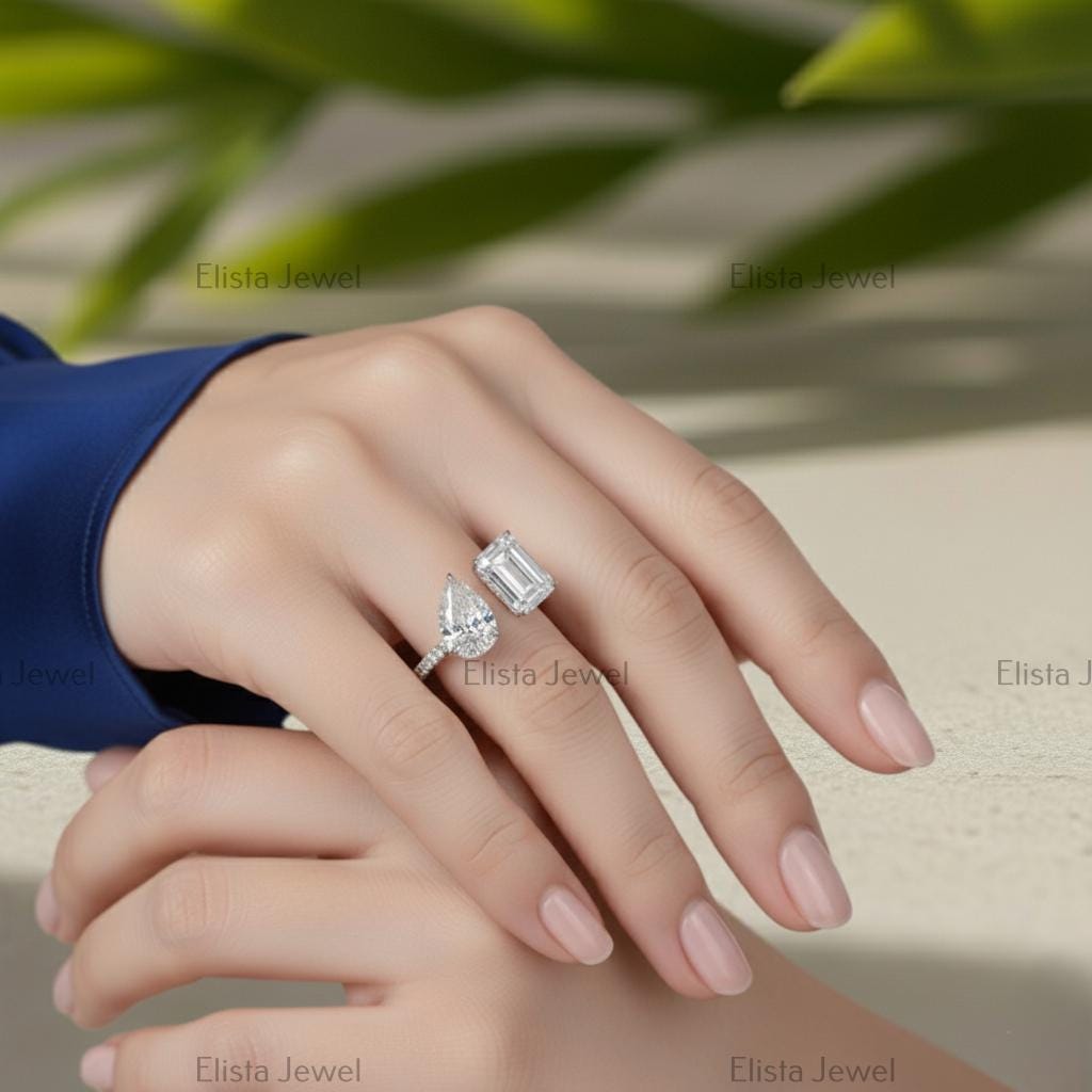 Toi Et Moi Lab Grown Diamond Ring, Pear Emerald Cut, 14K Gold