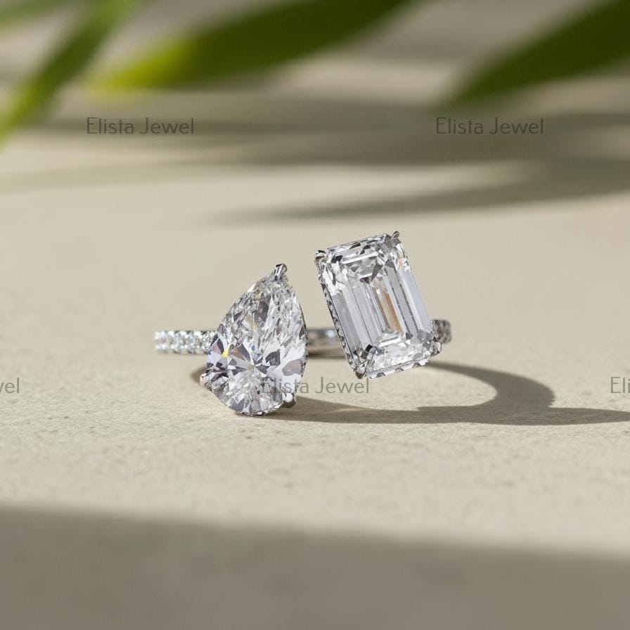 Toi Et Moi Lab Grown Diamond Ring, Pear Emerald Cut, 14K Gold