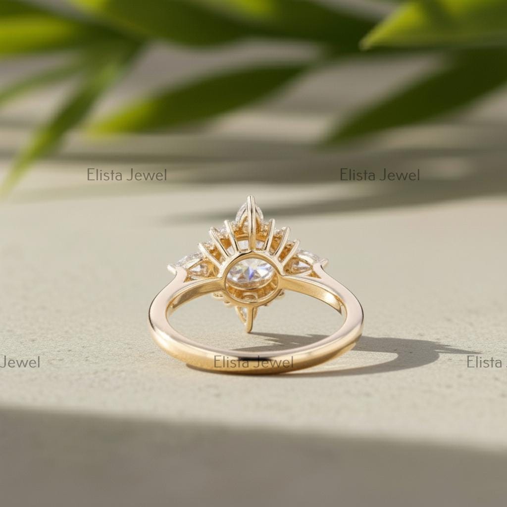 Lab-Grown Diamond Halo Engagement Ring, 14K Yellow Gold Floral Ring
