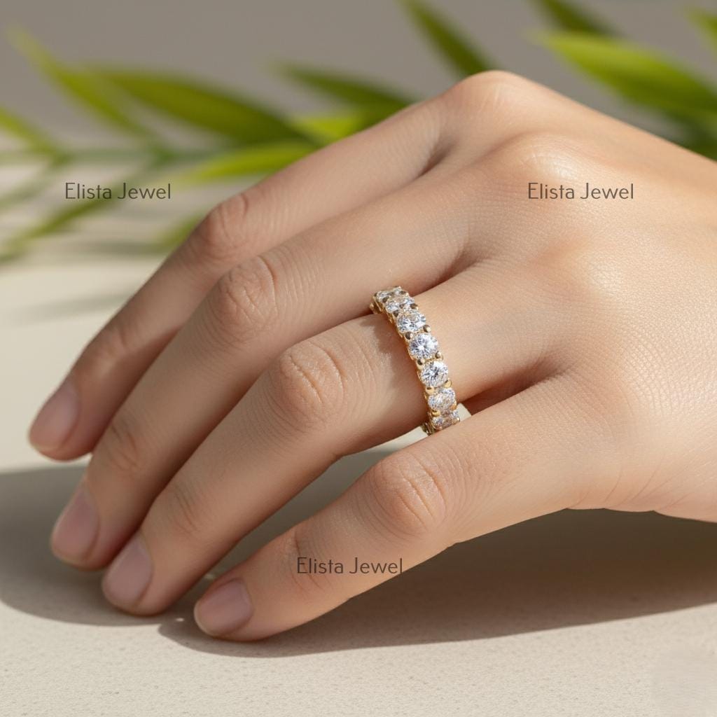 18K Yellow Gold Lab-Grown Diamond Eternity Band, Shared Prong