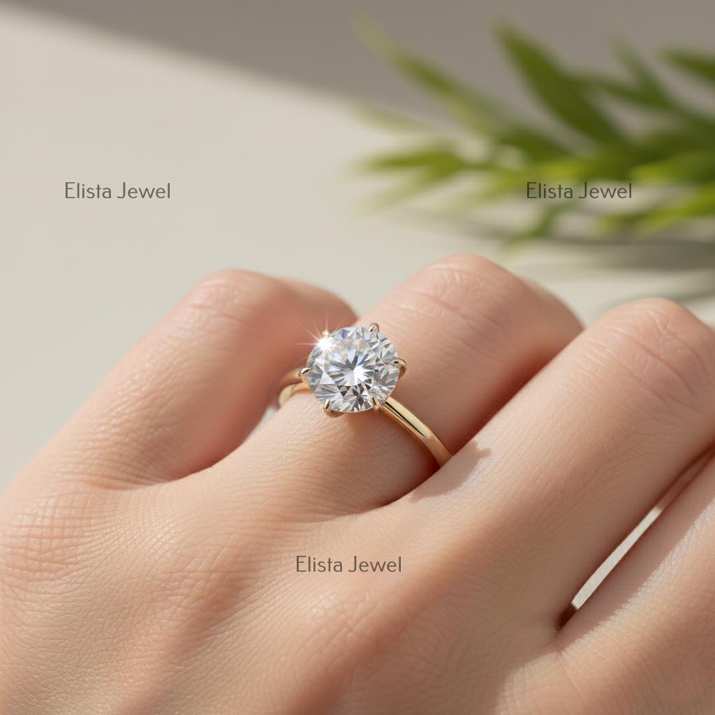 Round Lab-Grown Diamond Solitaire Ring, 14K Yellow Gold, Six Prong Engagement Ring