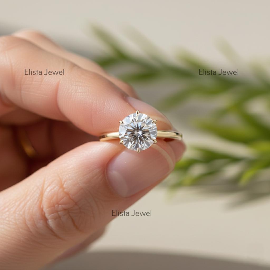 Round Lab-Grown Diamond Solitaire Ring, 14K Yellow Gold, Six Prong Engagement Ring