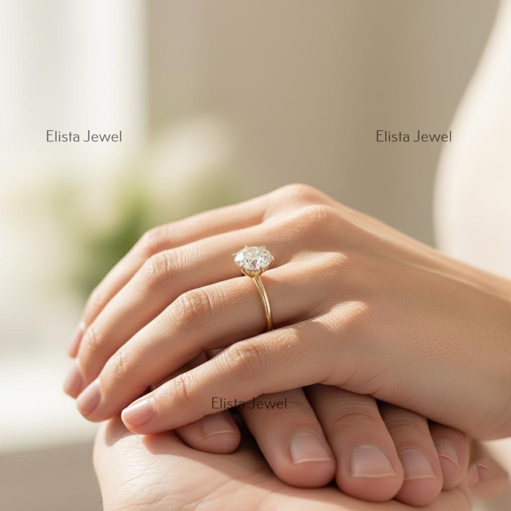 Round Lab-Grown Diamond Solitaire Ring, 14K Yellow Gold, Six Prong Engagement Ring