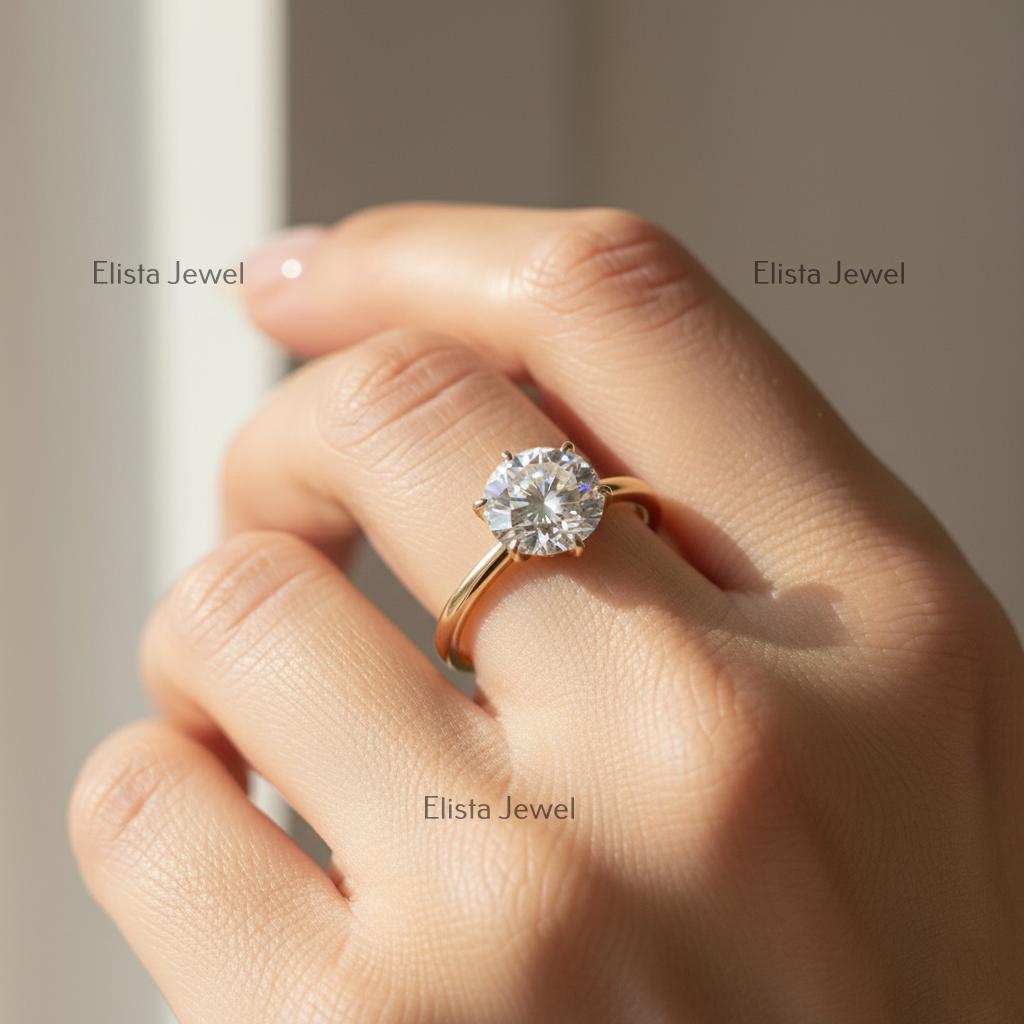 Round Lab-Grown Diamond Solitaire Ring, 14K Yellow Gold, Six Prong Engagement Ring