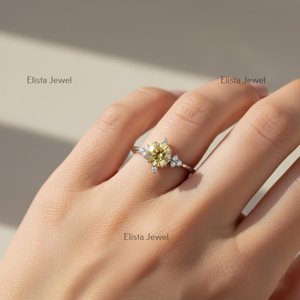 Champagne Lab-Grown Diamond Floral Halo Engagement Ring, 14K White Gold