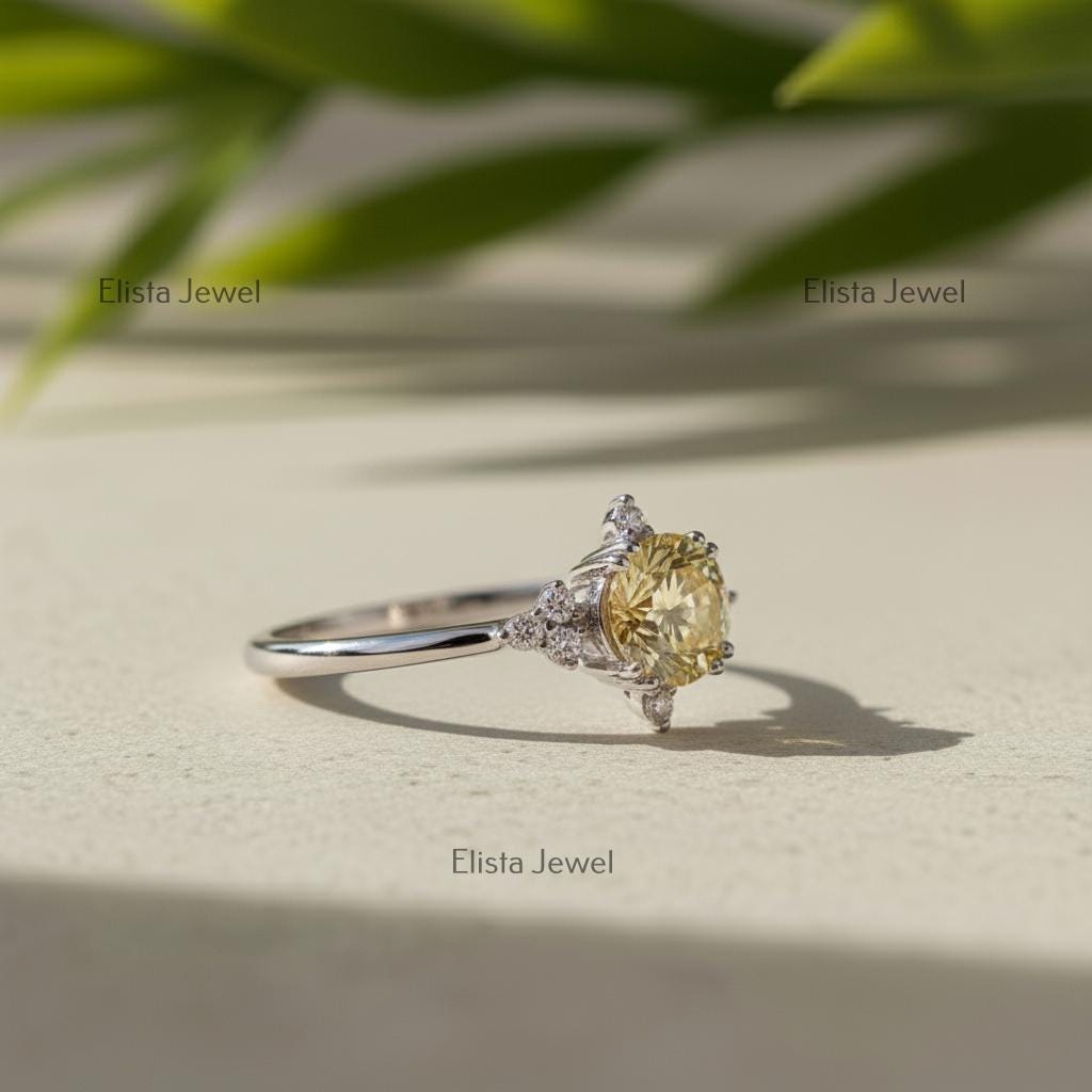 Champagne Lab-Grown Diamond Floral Halo Engagement Ring, 14K White Gold