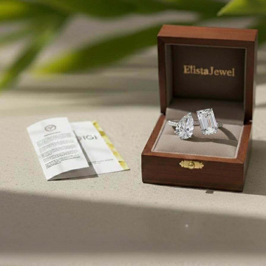 Toi Et Moi Lab Grown Diamond Ring, Pear Emerald Cut, 14K Gold
