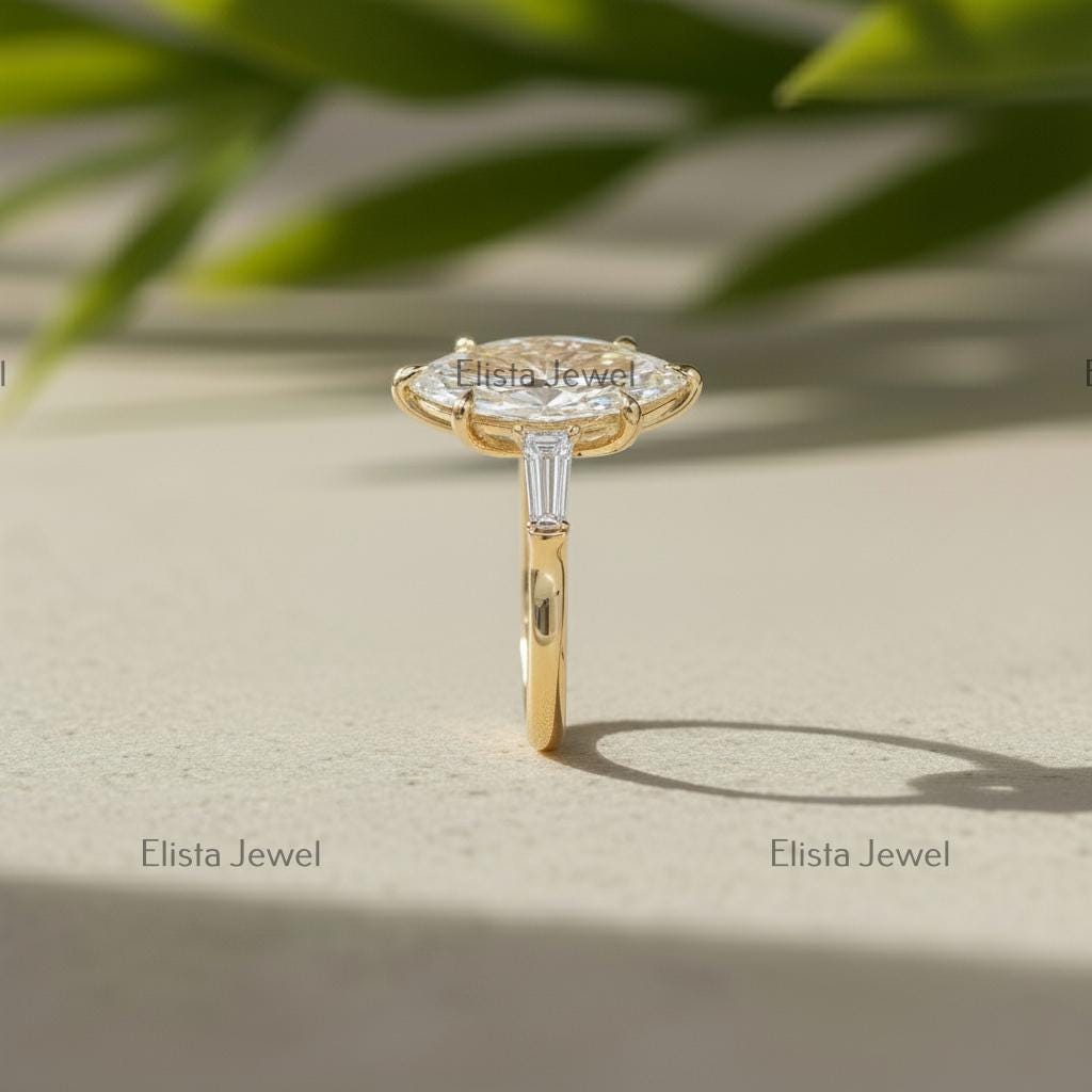 Marquise Lab-Grown Diamond Three Stone 10K Yellow Gold Engagement Ring