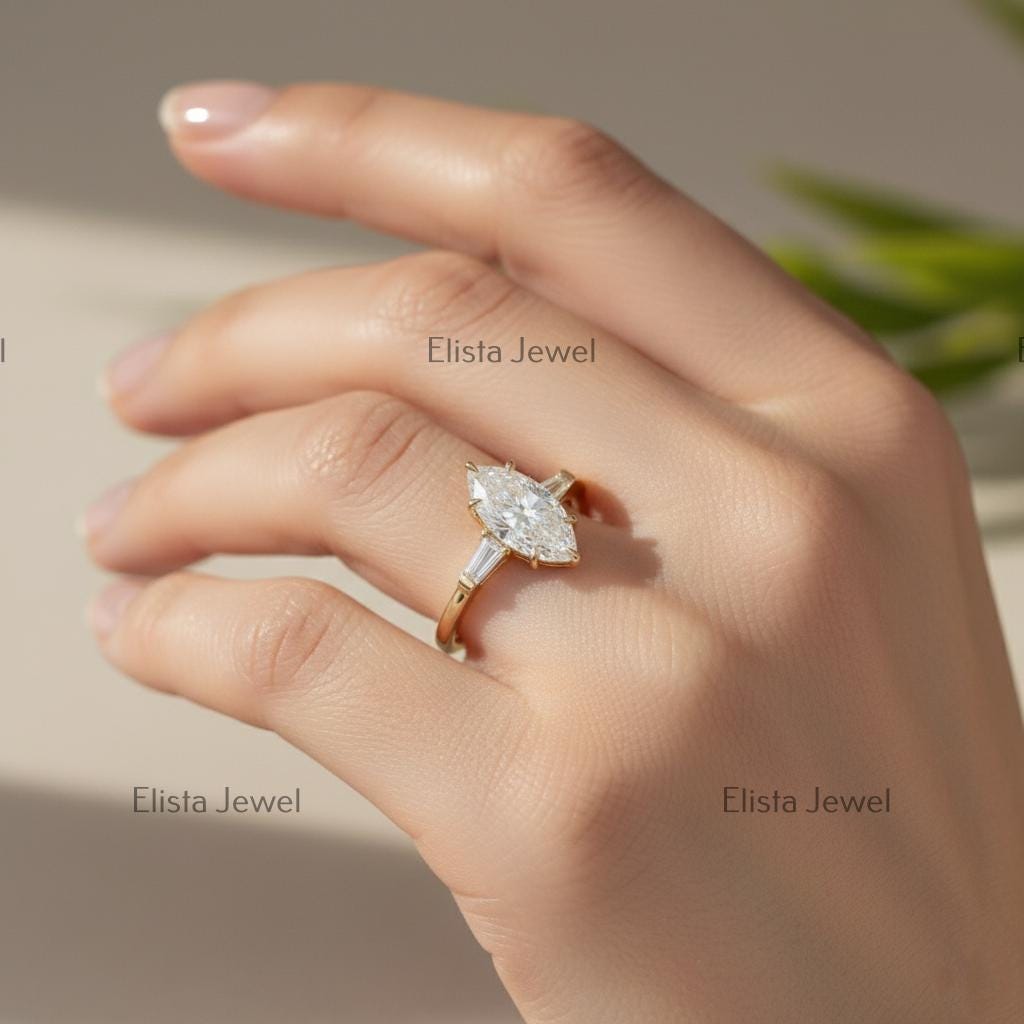 Marquise Lab-Grown Diamond Three Stone 10K Yellow Gold Engagement Ring