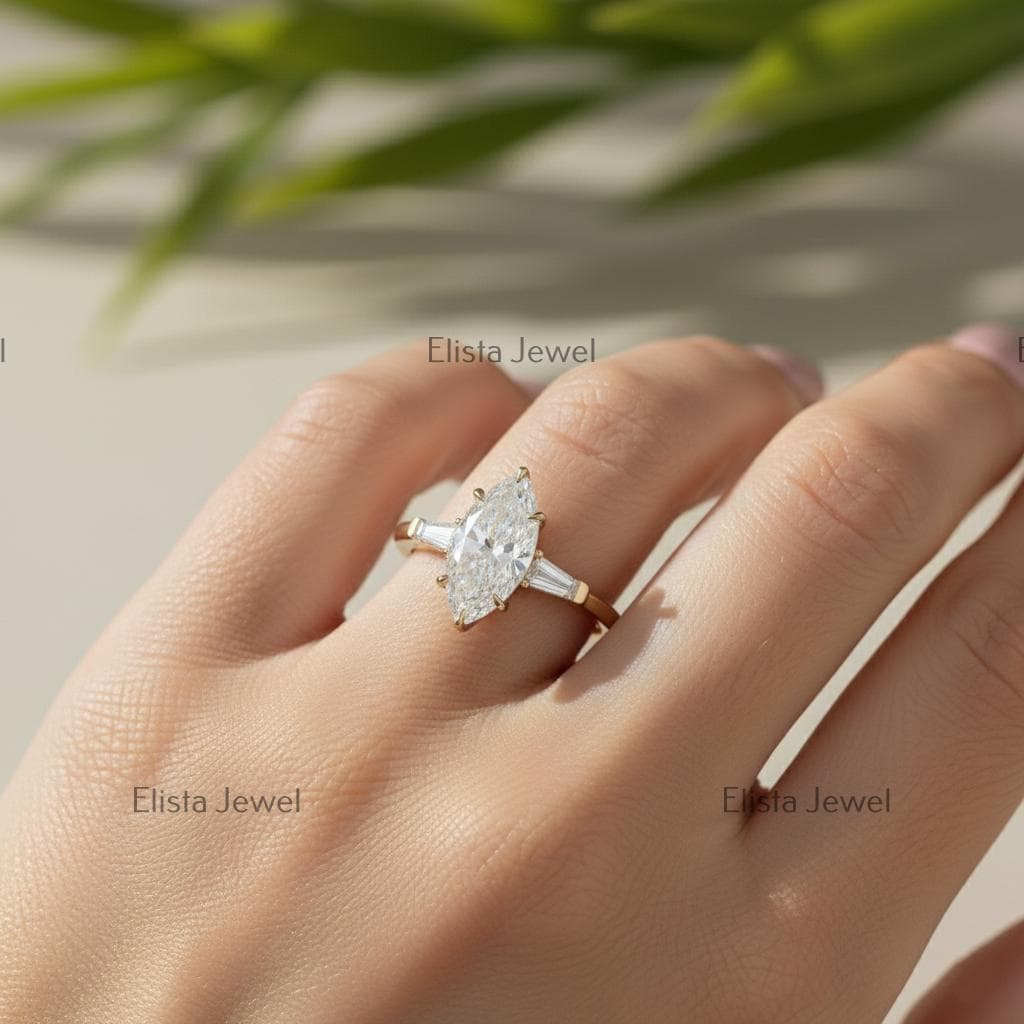 Marquise Lab-Grown Diamond Three Stone 10K Yellow Gold Engagement Ring