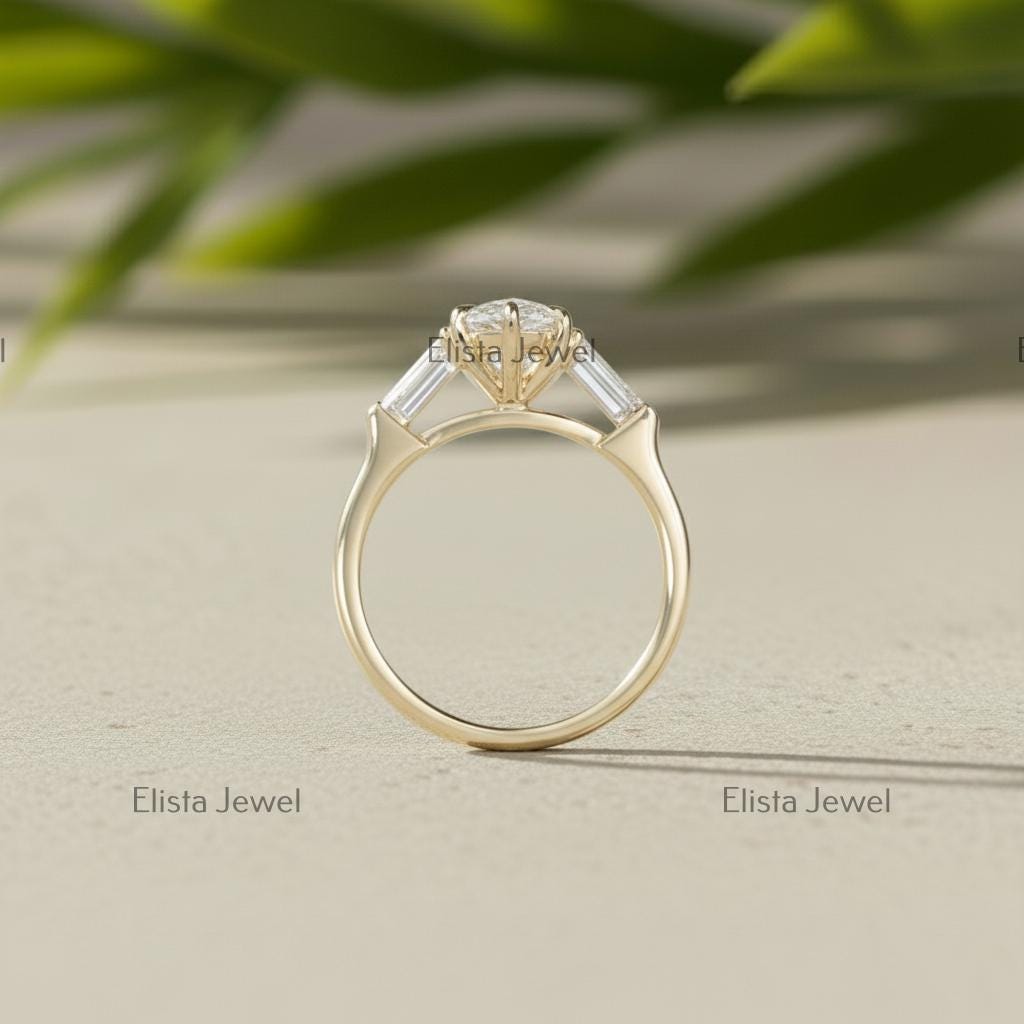 Marquise Lab-Grown Diamond Three Stone 10K Yellow Gold Engagement Ring