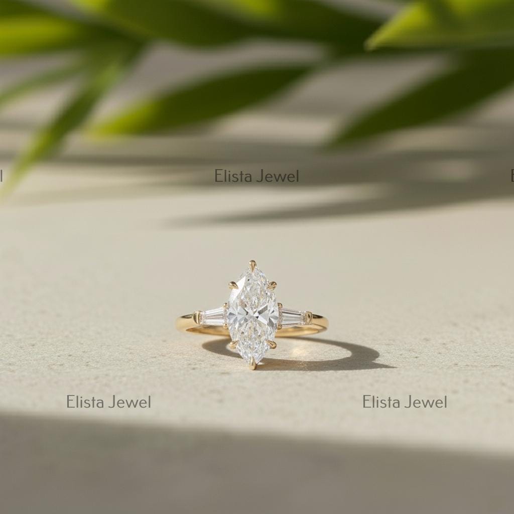 Marquise Lab-Grown Diamond Three Stone 10K Yellow Gold Engagement Ring