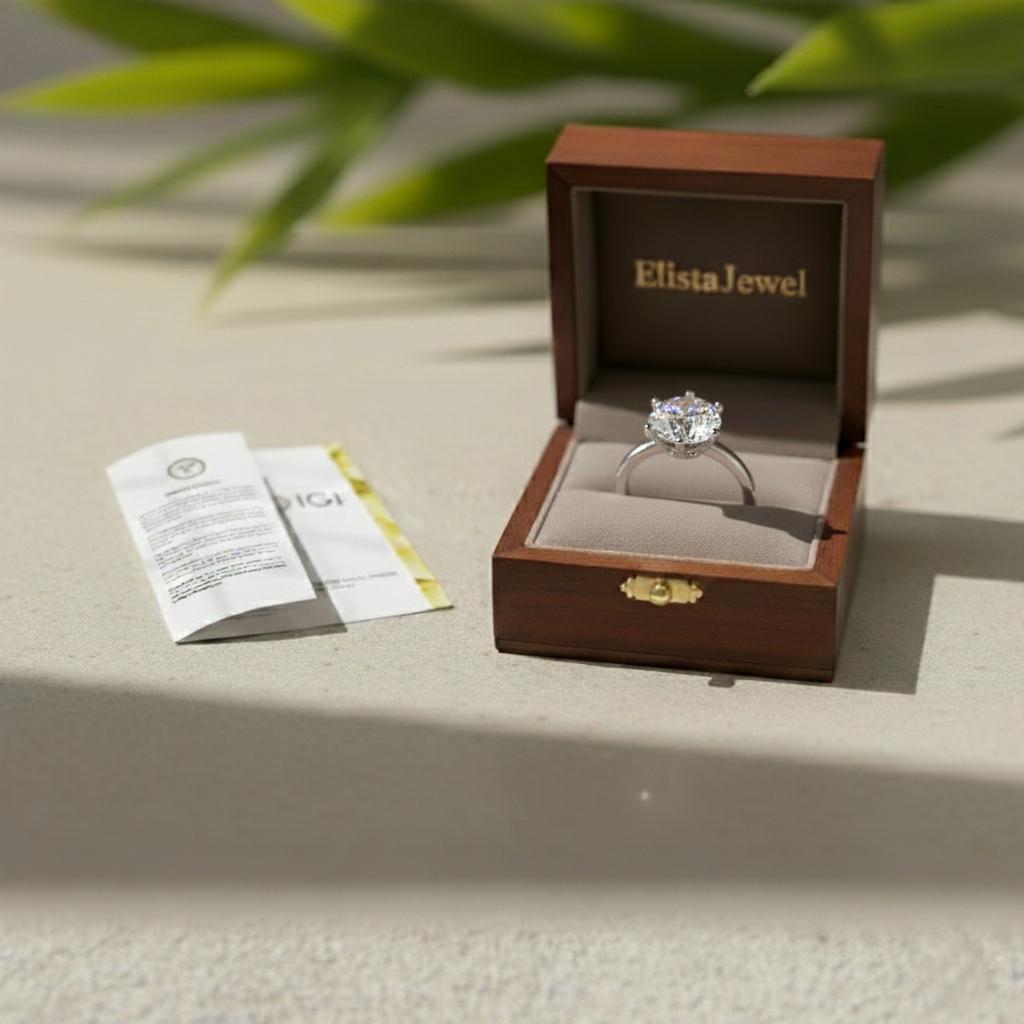 Round Lab-Grown Diamond Solitaire Engagement Ring in 14K Solid White Gold With 6-Prongs