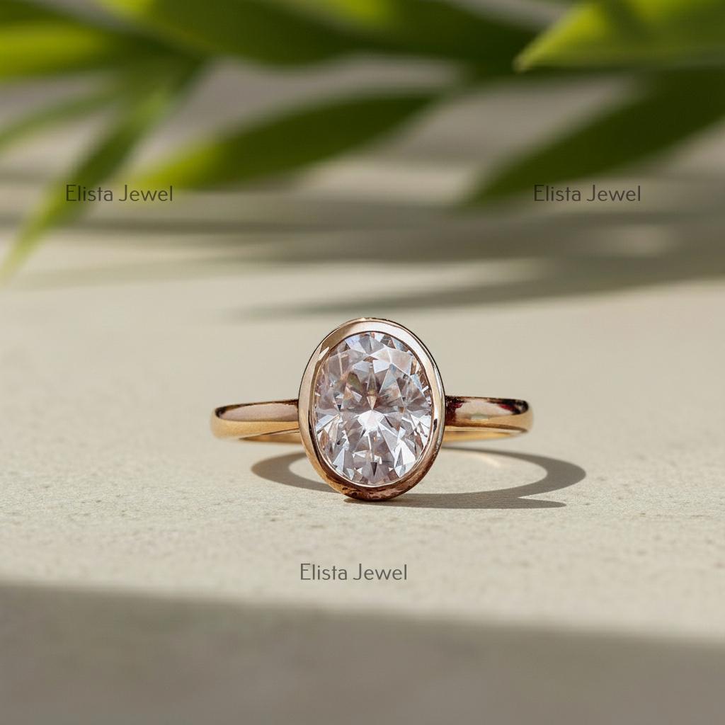Oval Lab-Grown Diamond Rose Gold Engagement Ring, Pavé Halo Bezel Set