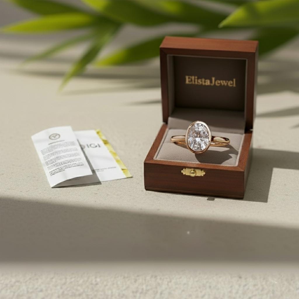 Oval Lab-Grown Diamond Rose Gold Engagement Ring, Pavé Halo Bezel Set