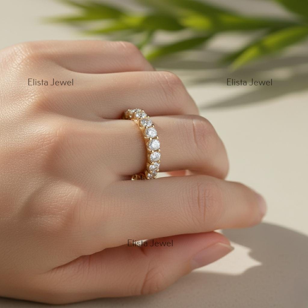 18K Yellow Gold Lab-Grown Diamond Eternity Band, Shared Prong
