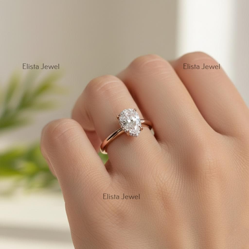Pear Lab-Grown Diamond Hidden Halo Engagement Ring, 14K Rose Gold , IGI Certified