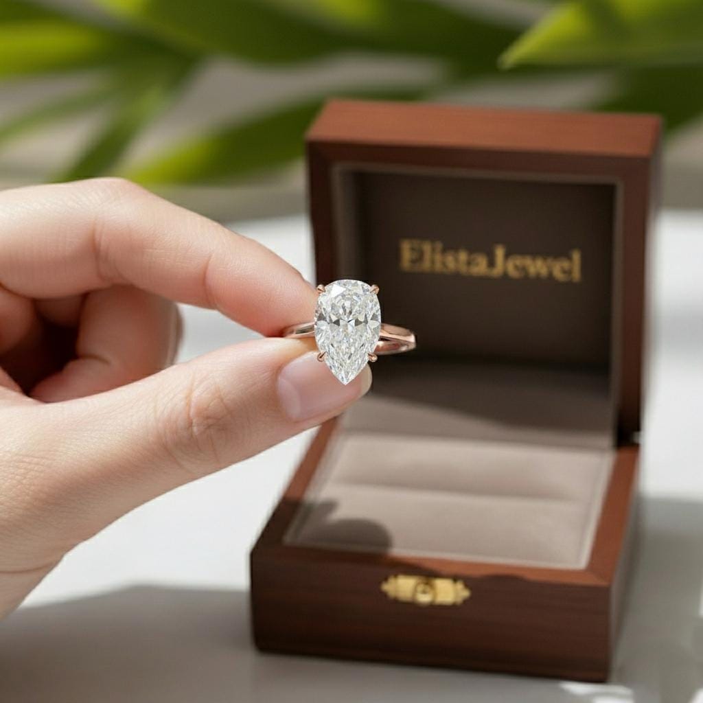 Pear Lab-Grown Diamond Hidden Halo Engagement Ring, 14K Rose Gold , IGI Certified