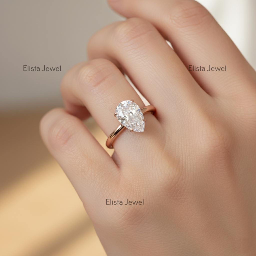 Pear Lab-Grown Diamond Hidden Halo Engagement Ring, 14K Rose Gold , IGI Certified