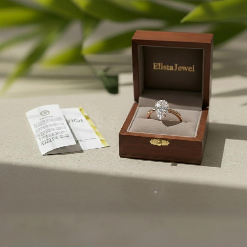 Pear Lab-Grown Diamond Hidden Halo Engagement Ring, 14K Rose Gold , IGI Certified