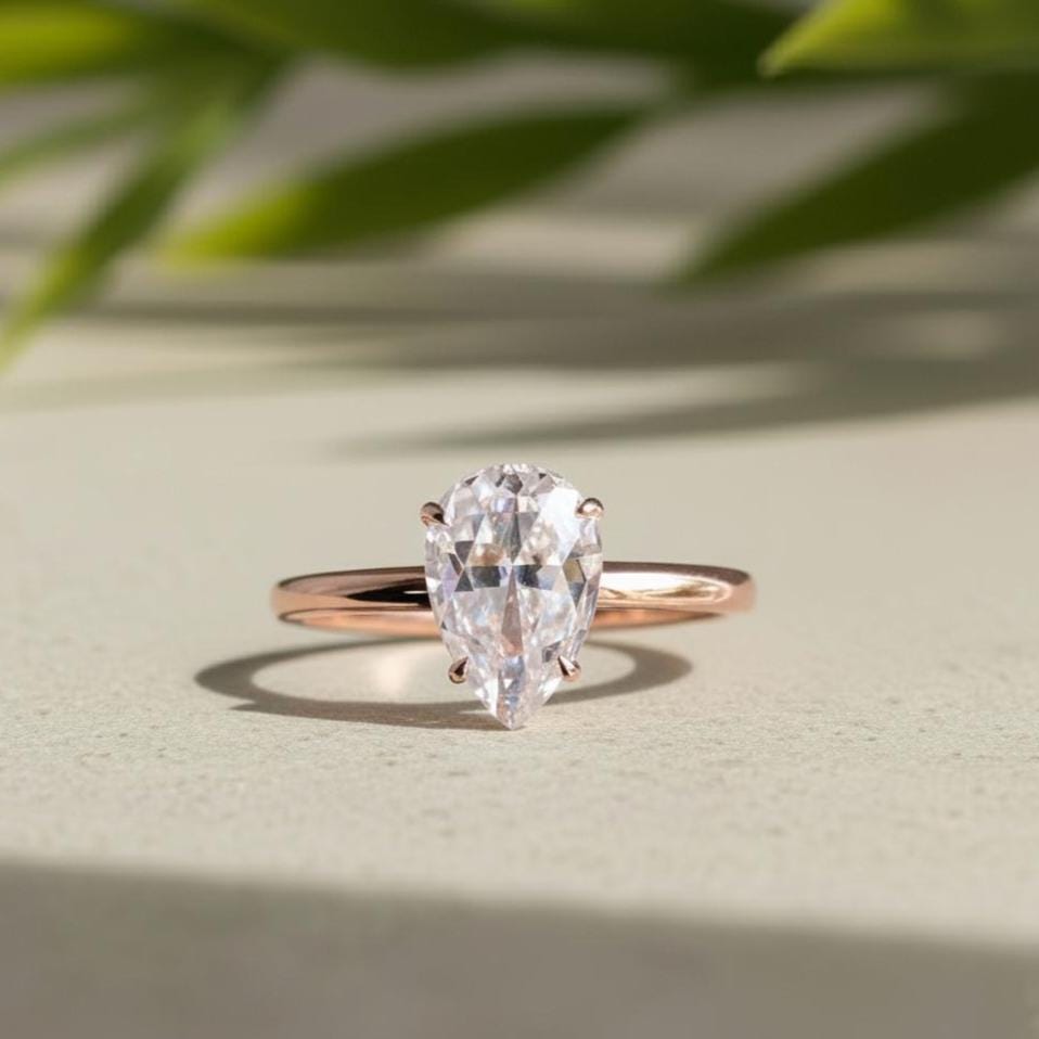 Pear Lab-Grown Diamond Hidden Halo Engagement Ring, 14K Rose Gold , IGI Certified