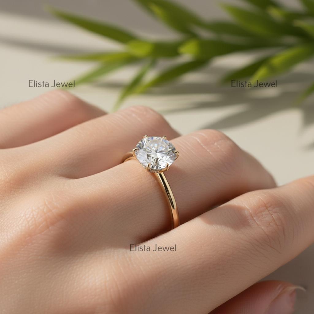 Round Lab-Grown Diamond Solitaire Ring, 14K Yellow Gold, Six Prong Engagement Ring