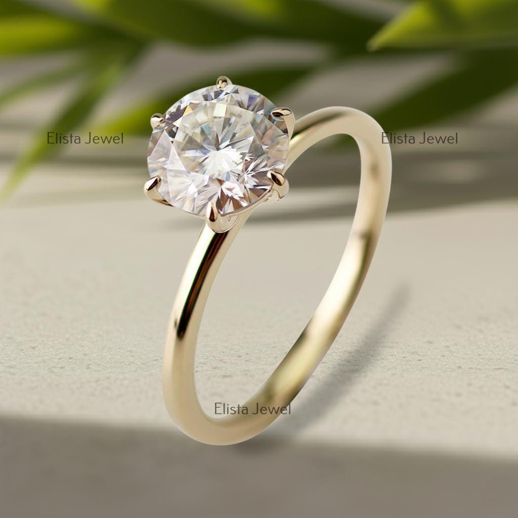 Round Lab-Grown Diamond Solitaire Ring, 14K Yellow Gold, Six Prong Engagement Ring